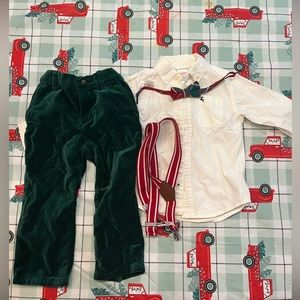 Boys holiday Christmas outfit Bow tie button down suspenders 2T plaid corduroy